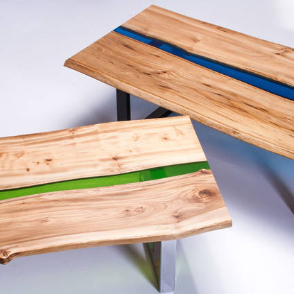 Green and Blue River Tables Made Using GlassCast 50 Epoxy Resin